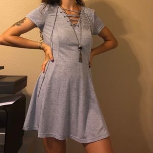 Grey Lace-up Form Fitting Dress